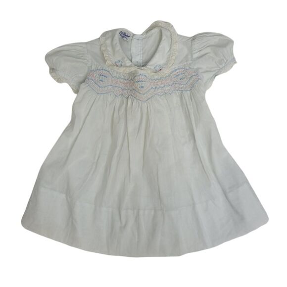 VINTAGE 50s dress Polly Flinders smocked embroidered puff sleeve 12 months‎ - Picture 2 of 8